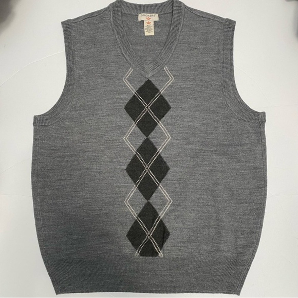 Vintage Dockers Argyle Sweater Vest Mens M Preppy Grandpa Old Money Retro